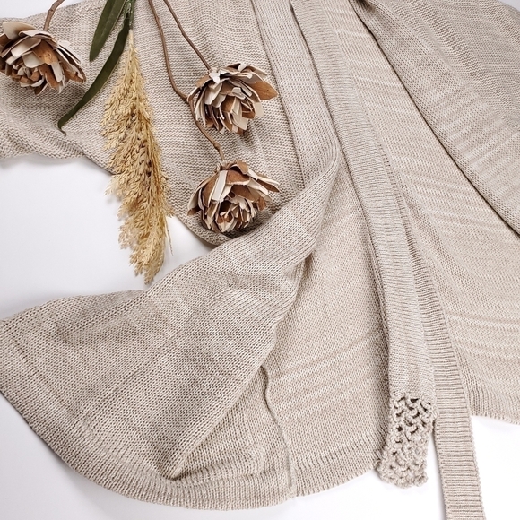 New Revolve Goddis Beige Tan Belted Waterfall Sweater Size Small / Medium - Picture 4 of 12